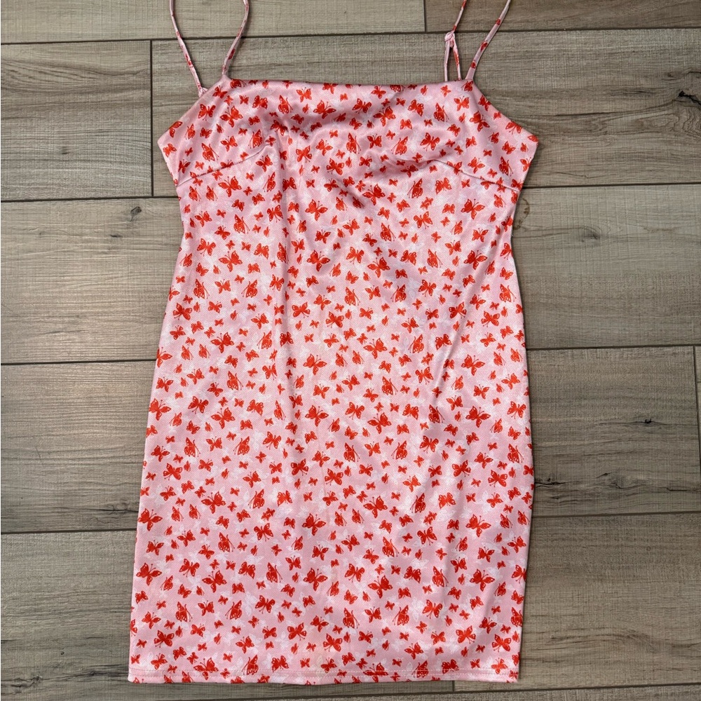 Urban Outfitters Pink, Orange, & White Butterfly Print Slip Dress